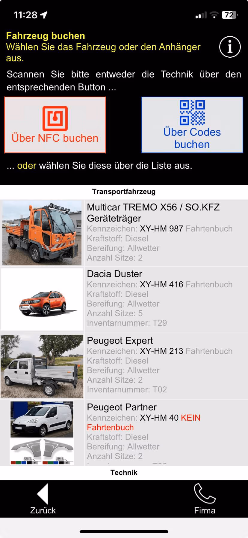 Fahrzeug für heute buchen